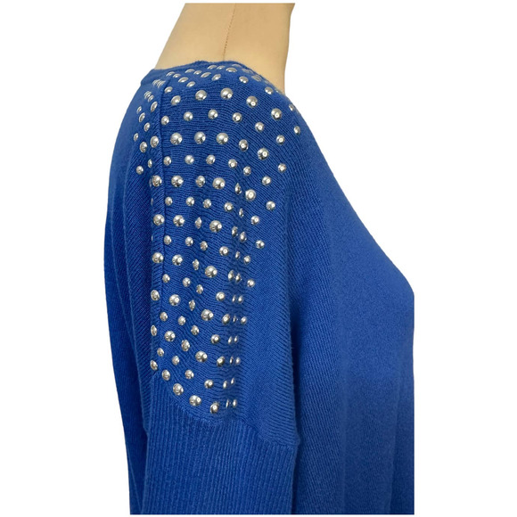 Chaus Blue Boat Neck Studded Shoulder Sweater, Size XL - Picture 2 of 6